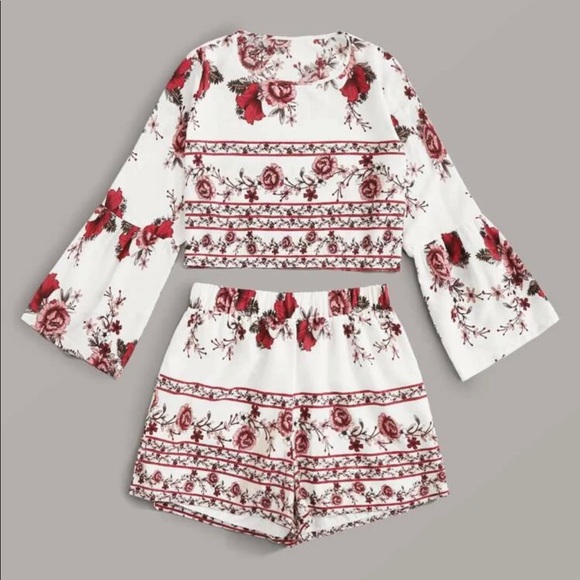 Plus Boho floral print crop top shorts set - Picture 4 of 7